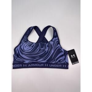 NWT Under Armour UA Crossback Mid Sports Bra 1X Navy Blue Purple Print